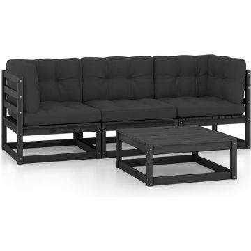 vidaXL 4-delige Loungeset met kussens massief grenenhout