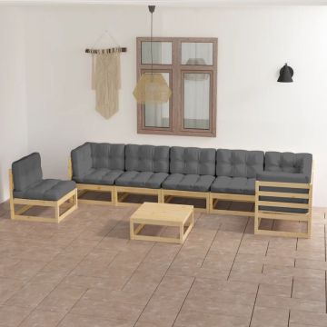 vidaXL 8-delige Loungeset met kussens massief grenenhout