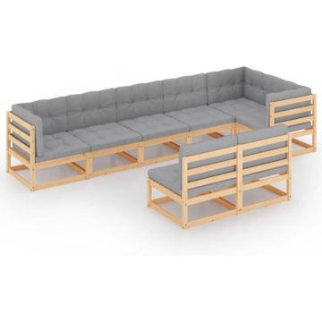 vidaXL 8-delige Loungeset met kussens massief grenenhout