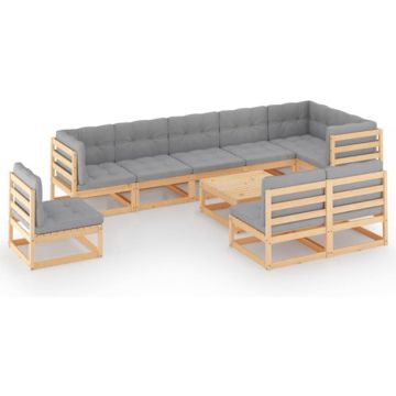 vidaXL 10-delige Loungeset met kussens massief grenenhout