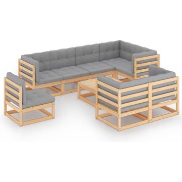 vidaXL 9-delige Loungeset met kussens massief grenenhout