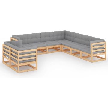 vidaXL 9-delige Loungeset met kussens massief grenenhout