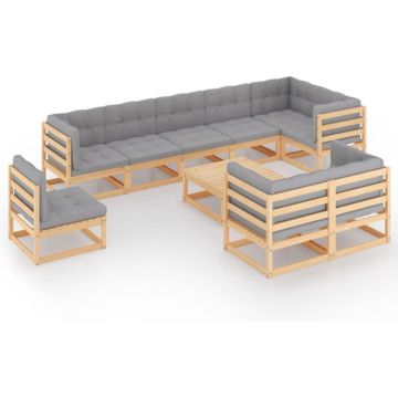 vidaXL 10-delige Loungeset met kussens massief grenenhout