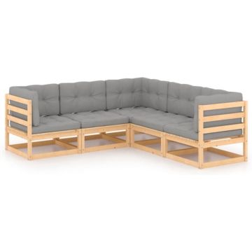 vidaXL 5-delige Loungeset met kussens massief grenenhout