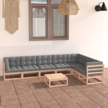 vidaXL 8-delige Loungeset met kussens massief grenenhout