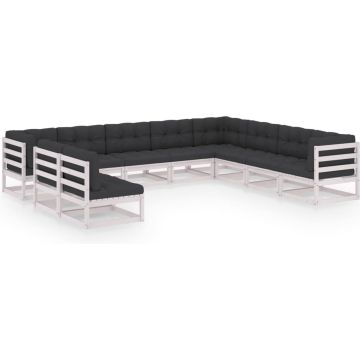 vidaXL 10-delige Loungeset met kussens massief grenenhout wit