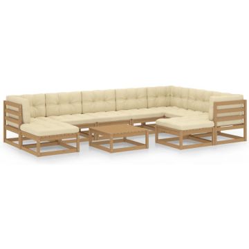 vidaXL 10-delige Loungeset met kussens massief grenenhout honingbruin