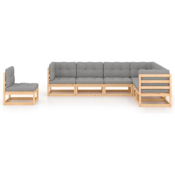 vidaXL 7-delige Loungeset met kussens massief grenenhout