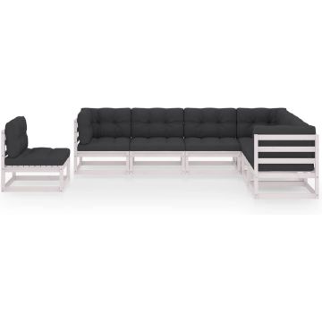 vidaXL 7-delige Loungeset met kussens massief grenenhout wit