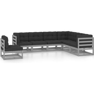 vidaXL 7-delige Loungeset met kussens massief grenenhout grijs