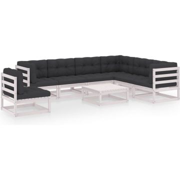 vidaXL 8-delige Loungeset met kussens massief grenenhout wit