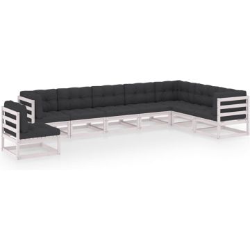 vidaXL 8-delige Loungeset met kussens massief grenenhout wit