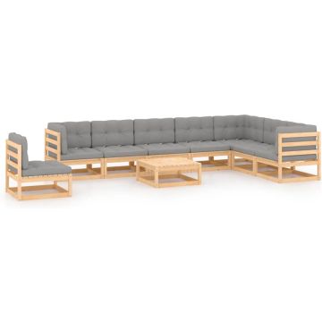 vidaXL 9-delige Loungeset met kussens massief grenenhout