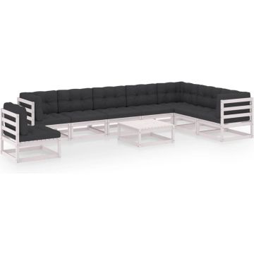 vidaXL 9-delige Loungeset met kussens massief grenenhout wit