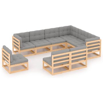 vidaXL 9-delige Loungeset met kussens massief grenenhout