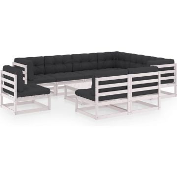 vidaXL 10-delige Loungeset met kussens massief grenenhout wit