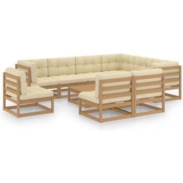 vidaXL 10-delige Loungeset met kussens massief grenenhout honingbruin