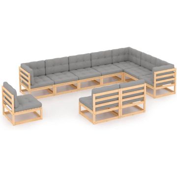 vidaXL 10-delige Loungeset met kussens massief grenenhout