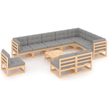 vidaXL 11-delige Loungeset met kussens massief grenenhout