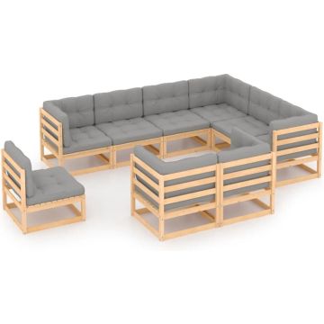 vidaXL 9-delige Loungeset met kussens massief grenenhout