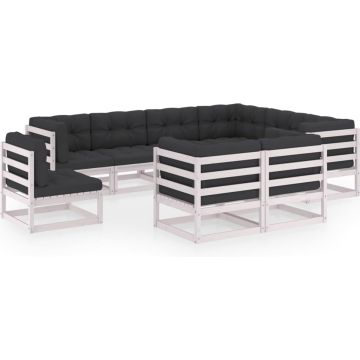 vidaXL 9-delige Loungeset met kussens massief grenenhout wit