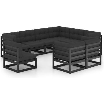 vidaXL 9-delige Loungeset met kussens massief grenenhout zwart