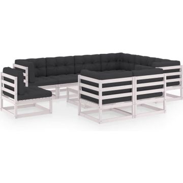 vidaXL 10-delige Loungeset met kussens massief grenenhout wit