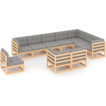 vidaXL 10-delige Loungeset met kussens massief grenenhout