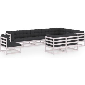 vidaXL 10-delige Loungeset met kussens massief grenenhout wit