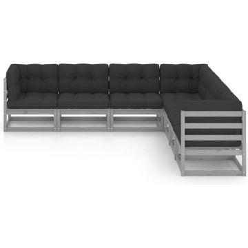 vidaXL 7-delige Loungeset met kussens massief grenenhout grijs