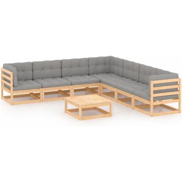 vidaXL 8-delige Loungeset met kussens massief grenenhout