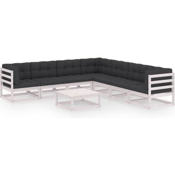 vidaXL 8-delige Loungeset met kussens massief grenenhout wit