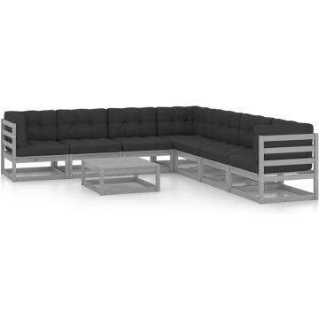 vidaXL 8-delige Loungeset met kussens massief grenenhout grijs