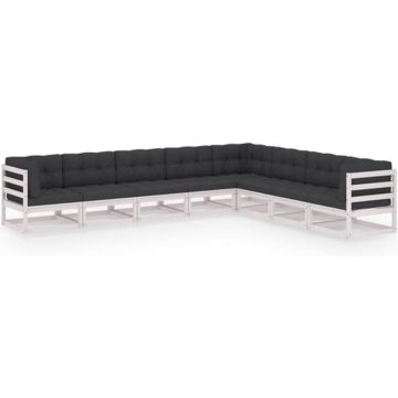 vidaXL 8-delige Loungeset met kussens massief grenenhout wit