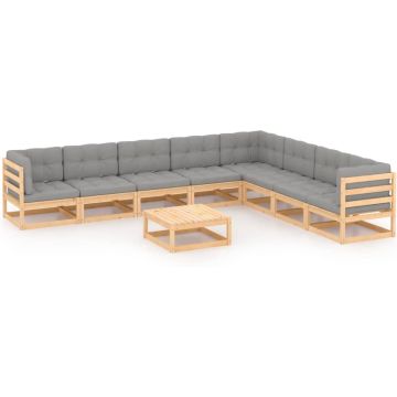 vidaXL 9-delige Loungeset met kussens massief grenenhout