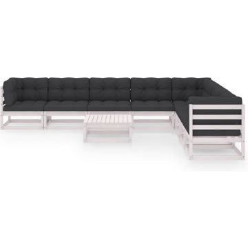 vidaXL 9-delige Loungeset met kussens massief grenenhout wit