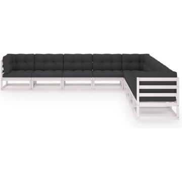 vidaXL 9-delige Loungeset met kussens massief grenenhout wit