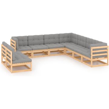 vidaXL 9-delige Loungeset met kussens massief grenenhout