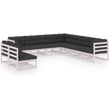 vidaXL 9-delige Loungeset met kussens massief grenenhout wit