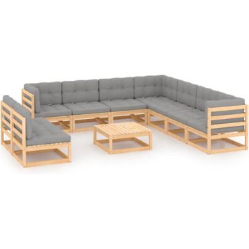 vidaXL 10-delige Loungeset met kussens massief grenenhout