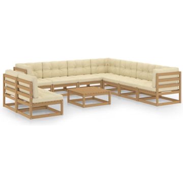 vidaXL 10-delige Loungeset met kussens massief grenenhout honingbruin