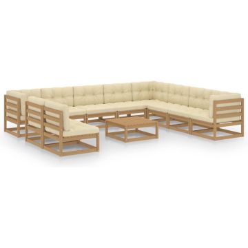 vidaXL 11-delige Loungeset met kussens massief grenenhout honingbruin