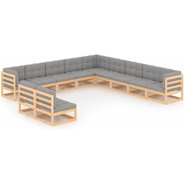 vidaXL 11-delige Loungeset met kussens massief grenenhout