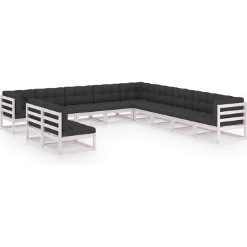 vidaXL 11-delige Loungeset met kussens massief grenenhout wit