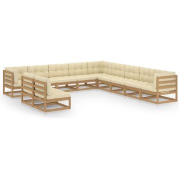 vidaXL 11-delige Loungeset met kussens massief grenenhout honingbruin