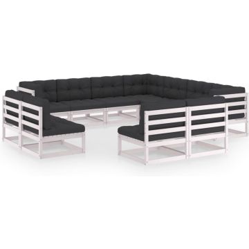 vidaXL 11-delige Loungeset met kussens massief grenenhout wit