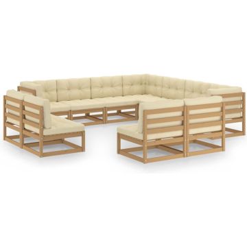 vidaXL 11-delige Loungeset met kussens massief grenenhout honingbruin