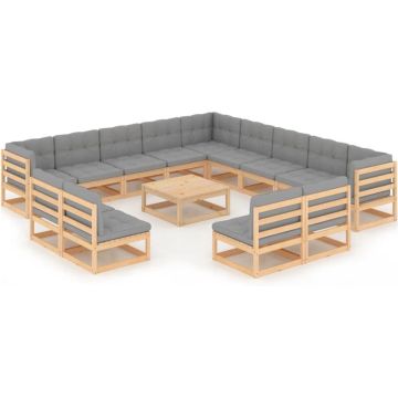 vidaXL 14-delige Loungeset met kussens massief grenenhout