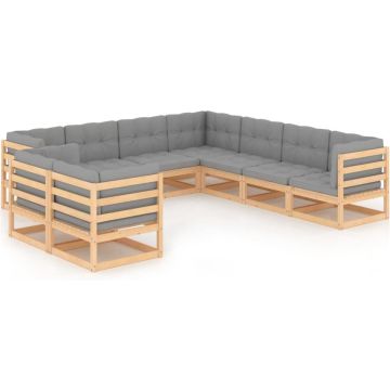 vidaXL 9-delige Loungeset met kussens massief grenenhout