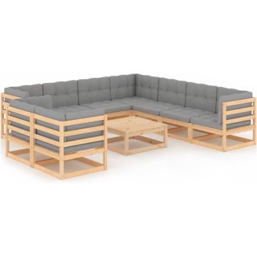 vidaXL 10-delige Loungeset met kussens massief grenenhout